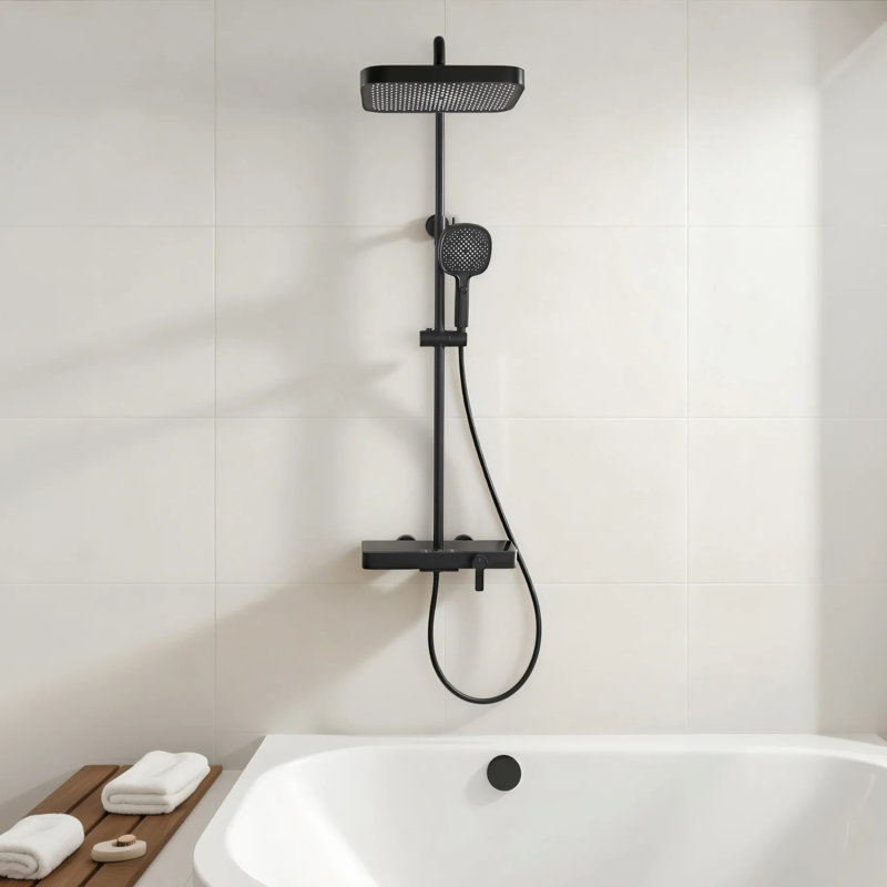 12.6 inch 3 Function Complete Shower System with Slide Bar 2.6 GPM, Matte Black