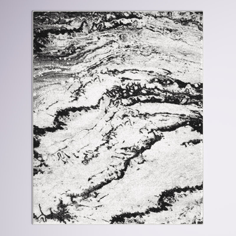 Adcock Abstract Ivory/Black Area Rug, Rectangle 8' x 10'