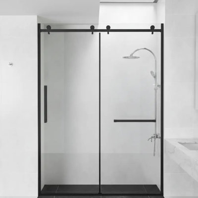 Porte de douche en verre de luxe pour baignoire - l 48 po x 72 po, verre de sécurité trempé de 8 mm, acier inoxydable 304 - noir
