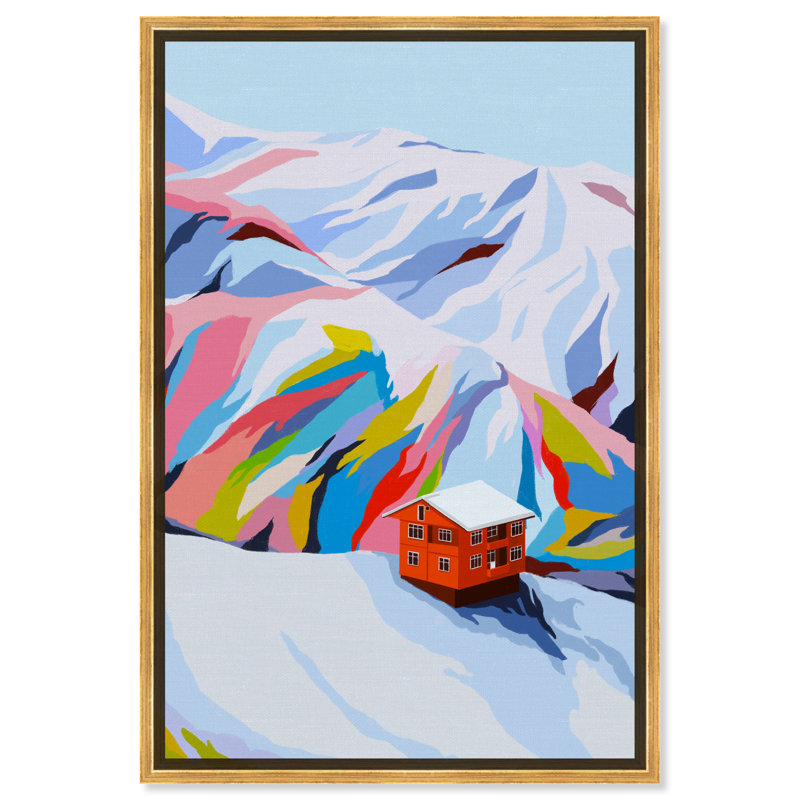 «Colorful Ski Village», reproduction d'impression sur toile, Toile encadrée d'or, H 15 po x l 10 po