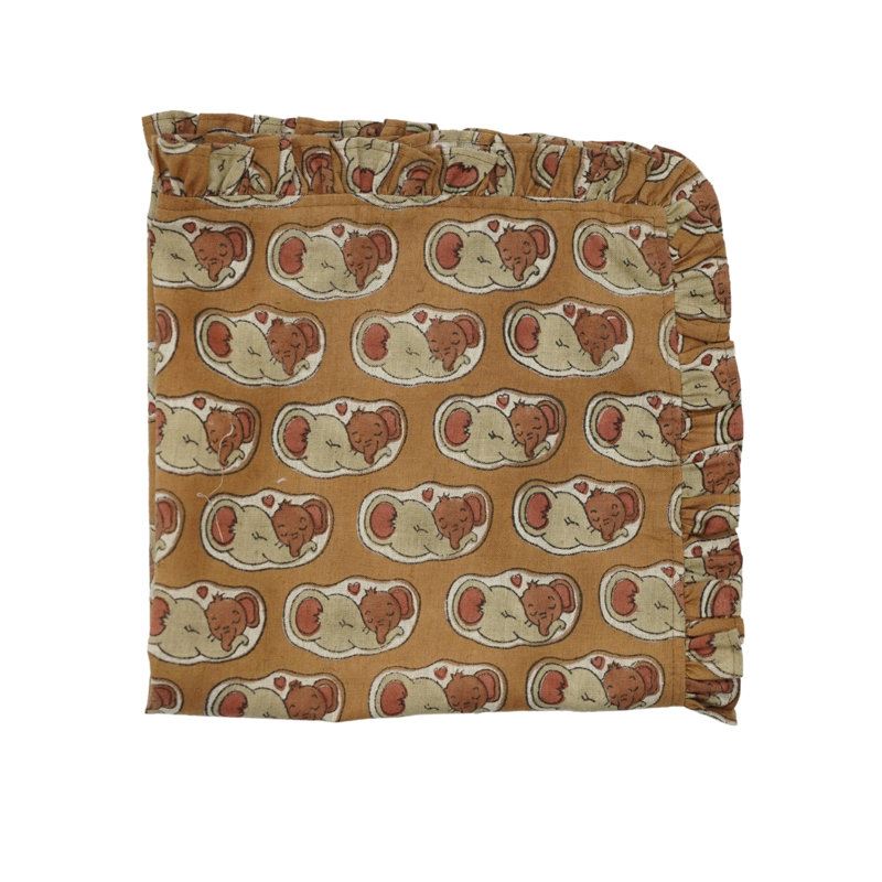 Fabdivine Vintage 18x18 inch Frill Napkin Ideal for Kitchen & Dining Table, set of 14, Elephant, Brown