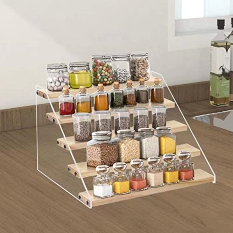 Support à cinq niveaux pour épices / support de rangement, adapté aux comptoirs de cuisine - transparent