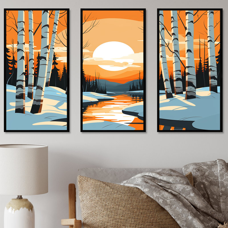 Paysage d'hiver Bolt - Paysage d'hiver, H 28 po x l 36 po x P 1 po, Cadre flottant noir