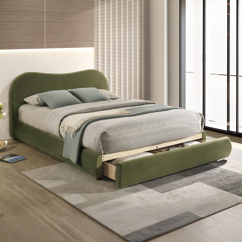 Structure de lit en velours capitonné 1pc, Très grand lit, Vert olive