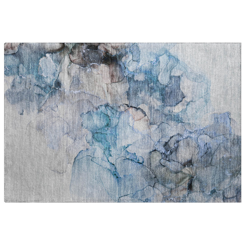 Premium Machine Washable Dream Shag ADS520 Watercolors Rug, 1'8" x 2'6", Blue
