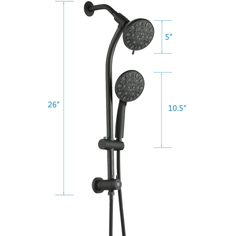 7-Spray Handheld Shower With 5 Inch Rain And 26" Adjustable Slide Bar, 1.8Gpm Dual Flow, Installation, , Black Abs Stainless Steel, Angle-Adjustable Alloy Head, 7 Spray Modes For Bathroom Use & , ,