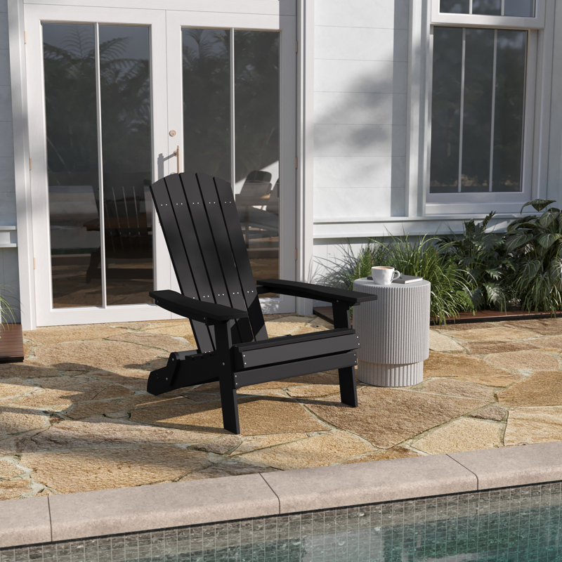 Bayfield All-Weather Poly Resin Indoor/Outdoor Folding Adirondack Chair, Black