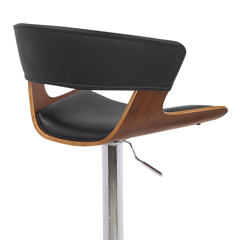 Tabouret de bar Riggleman Mid-Century, Similicuir noir, Chrome