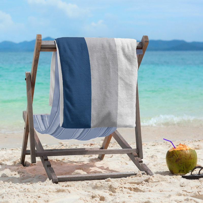 Cotton Blend Lightweight Beach Towel, Navy Blue/Cool Gray/White