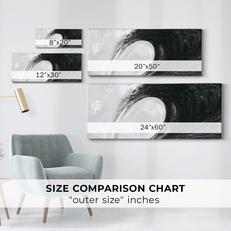 Ondes noires et blanches IV sur toile, H 12 po x l 30 po x P 1,5 po