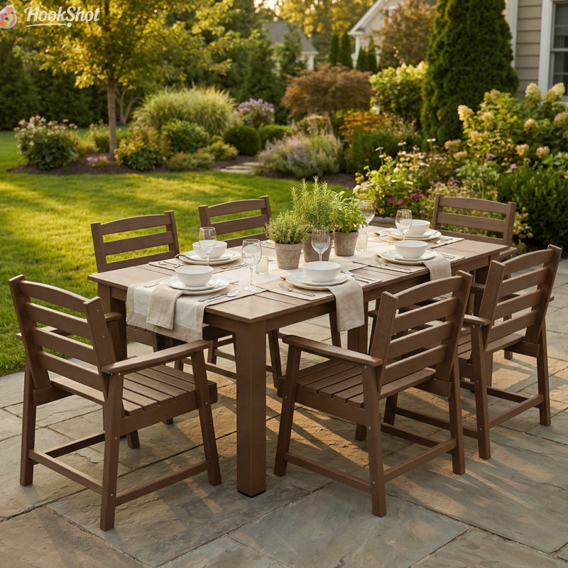 Six-piece Outdoor Patio Dining Table Set, Brown