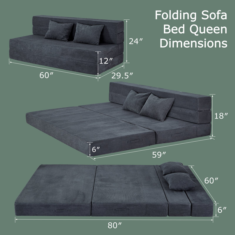 Grand canapé-lit 60 po convertible et pliable, Gris foncé