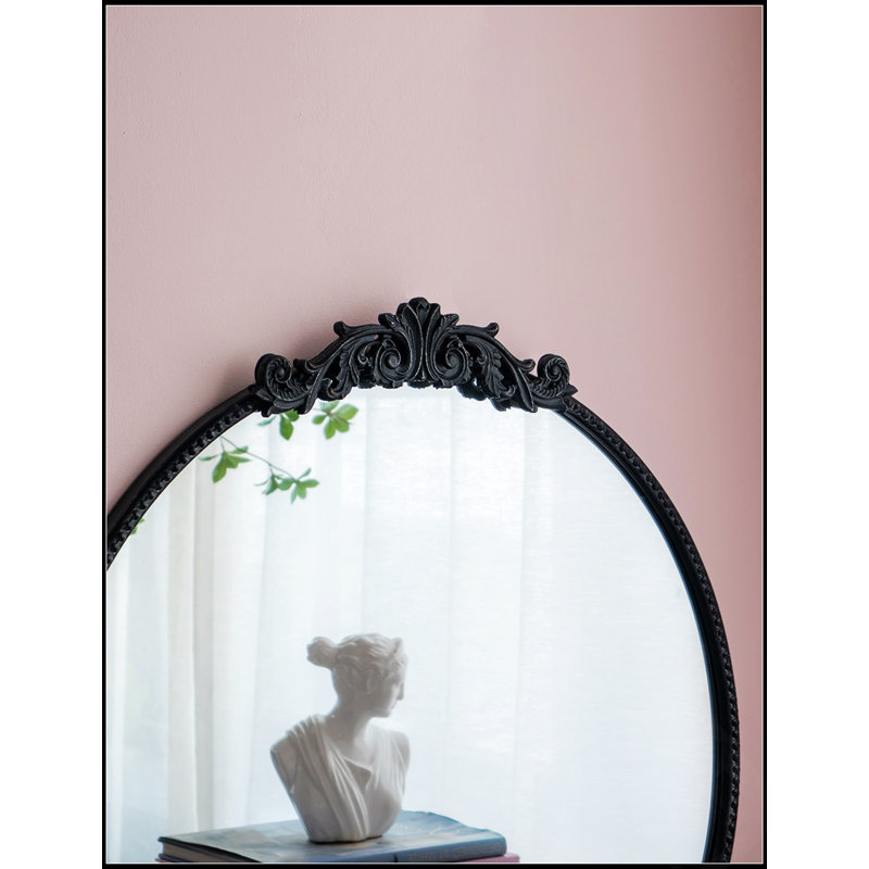 Miroir rond 30 po x 32 po de style classique avec cadre baroque pour salle de bain et vestibule, incliné ou suspendu