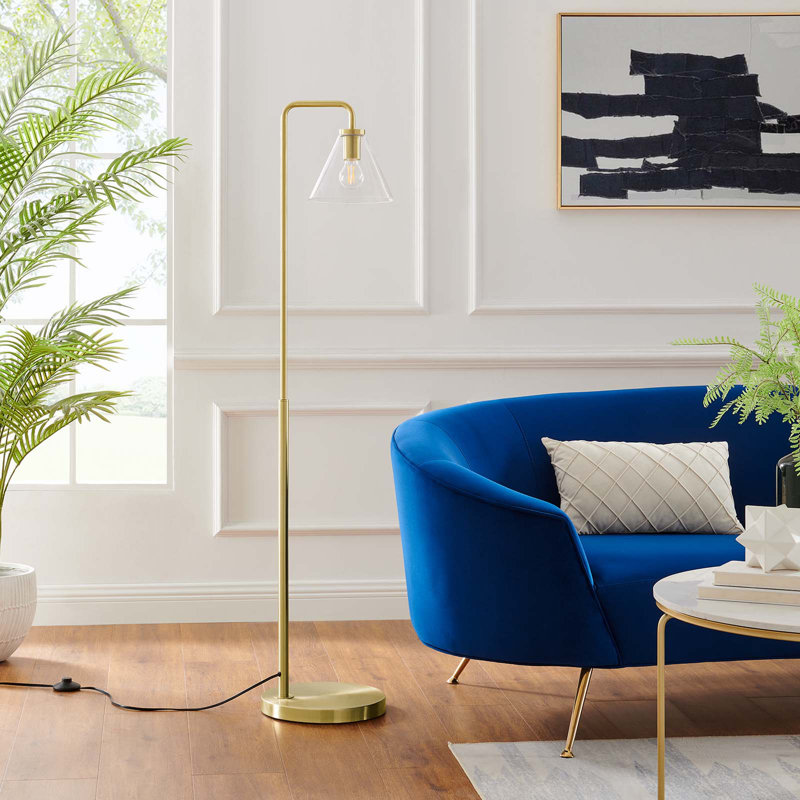Modway Element Transparent Glass Glass and Metal Floor Lamp, Satin Brass