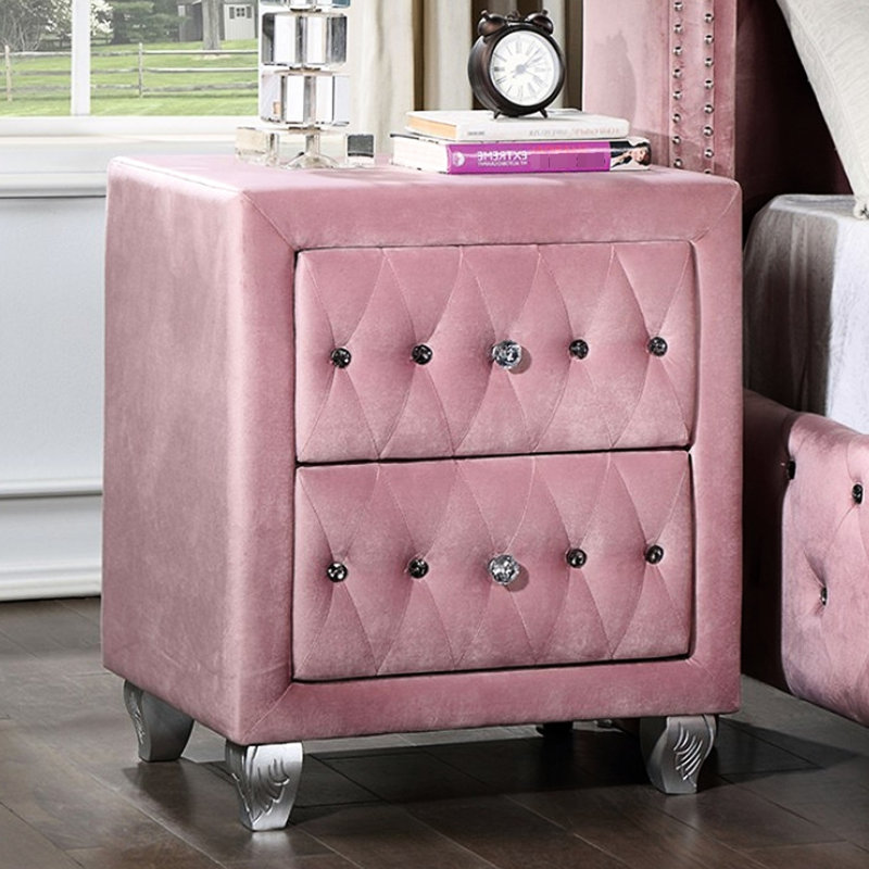 Table de chevet chambre à coucher 2 en bois massif rose avec style et accent