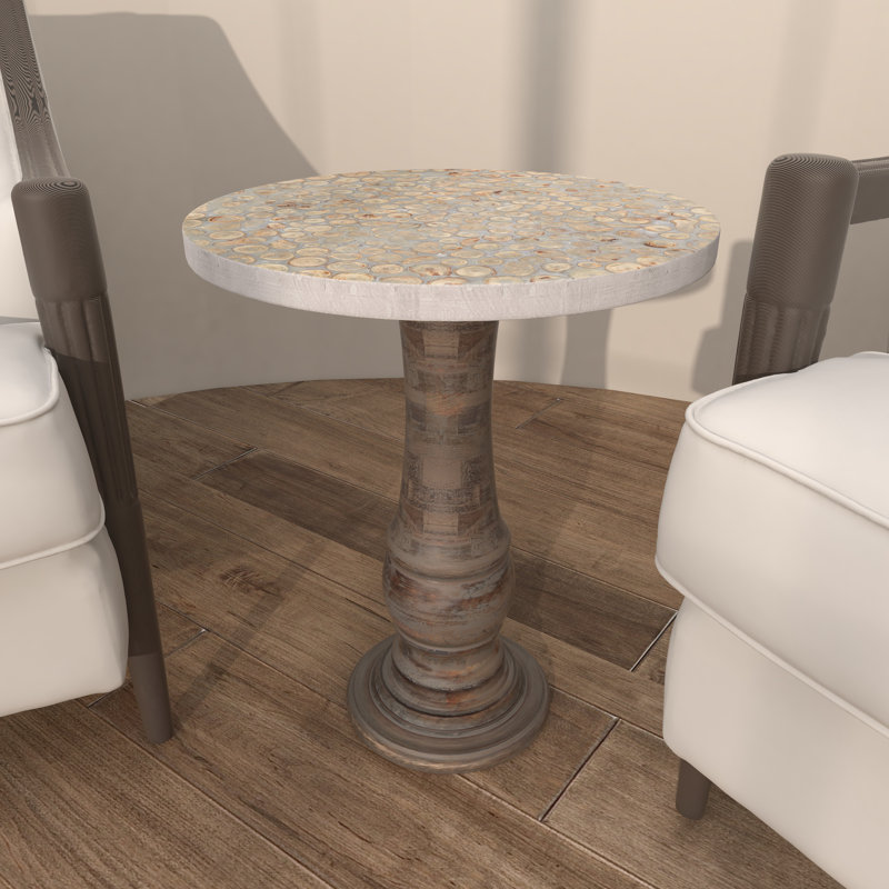 Table d'appoint en bois de manguier tourné à la main avec plateau de table en copeaux de bois brun