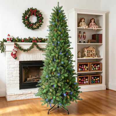 Arbre de Noël artificiel pré-éclairé avec lumières multicolores