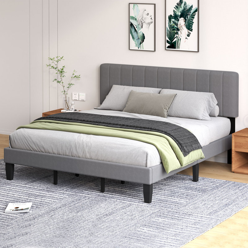 Upholstered Panel Bed, Dark Gray, King