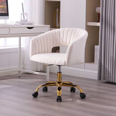 Velvet Task Chair with Wheels, Home Office Swivel Armchair with Gold Base