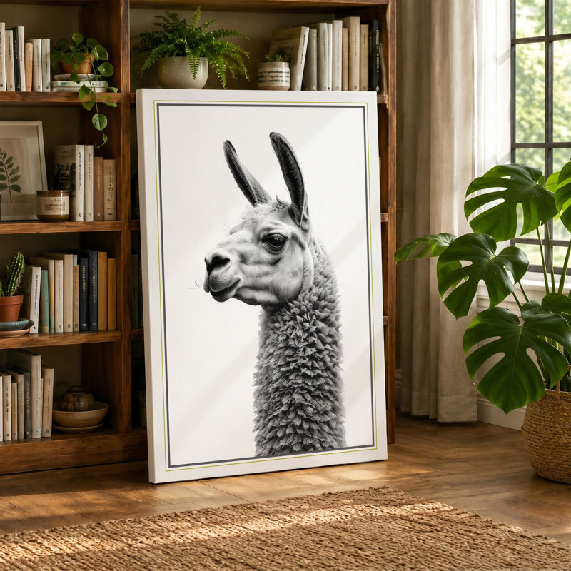 Llama Portrait Minimalist - Wrapped Canvas, 18x12 - 45.7 x 30.5 cm, Sage Border