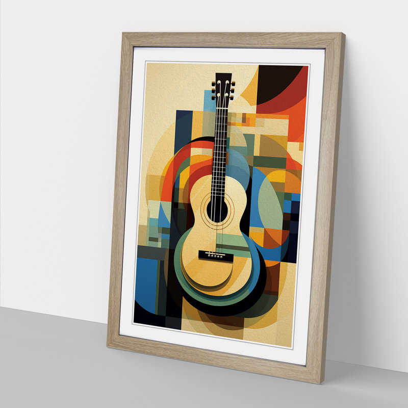 Acoustic Guitar Geometric Framed Print, Oak, 46cm H x 34cm W x 2cm D