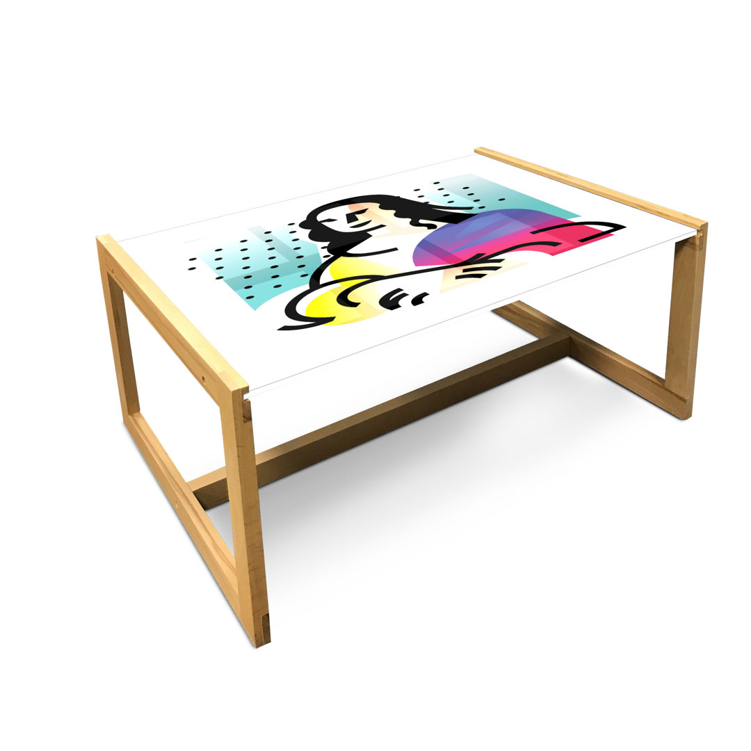 Couchtisch Ino mit lustiger Skizze von Mona Lisa, Weibliches Porträt, Klassische moderne bunte Illustration, Tisch mit A...