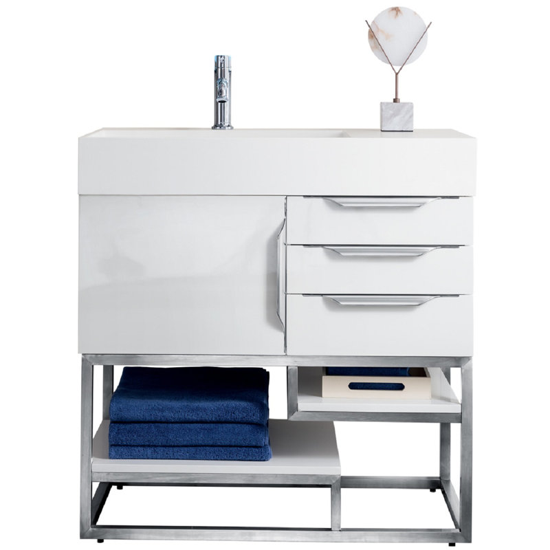Samorah 35.31'' W Single Vanity, Glossy White, Glossy White, Brushed Nickel