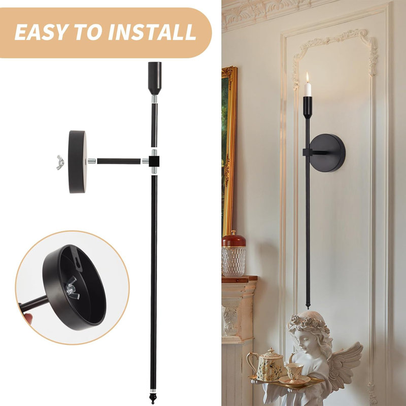 Longs bougeoirs muraux noirs, ensemble de 2