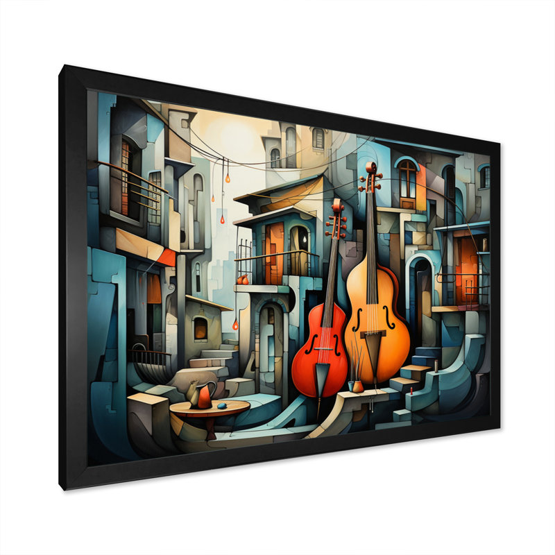" Cubism Music Forms V ", Black Single Picture Framed, 30" H x 40" W x 1.5" D