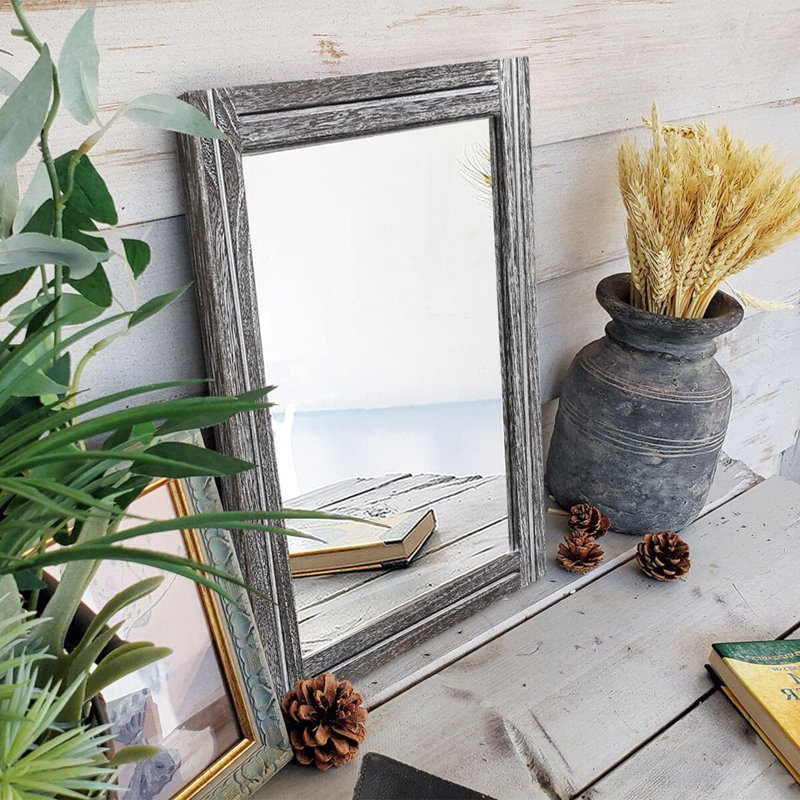Miroir avec miroirs rustiques à cadre en bois pour mur Rectangle décoratif pour chambre à coucher, salle de bain, salon, entrée, ferme