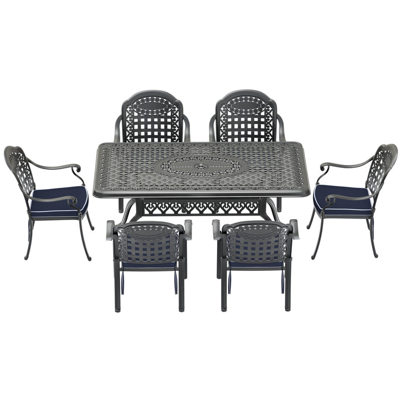 Ensemble de patio élégant et durable en fonte d'aluminium avec coussins pour les repas en plein air