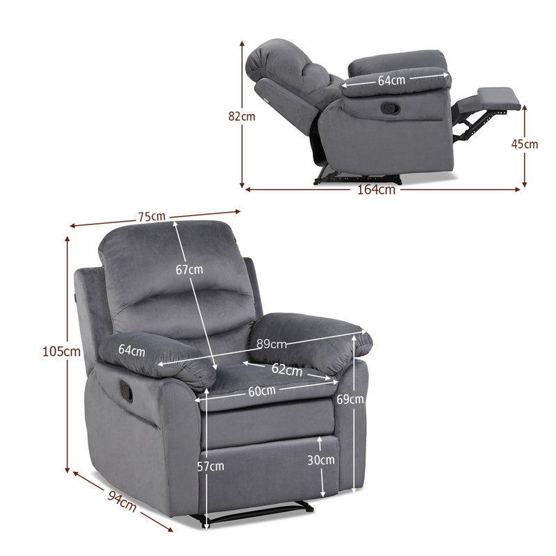 Arthurs 75cm Wide Glider Ergonomic Recliner, Grey