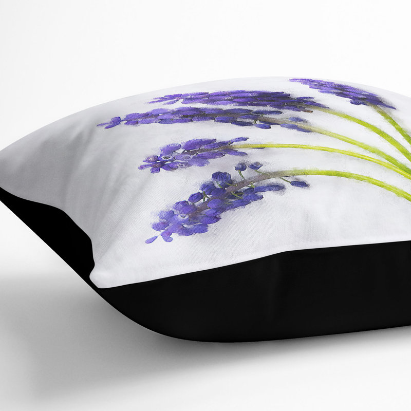 Grape Hyacinth Flower Painting Cushion with Filling, 55cm H x 55cm W x 20cm D, Black
