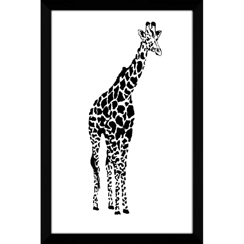 «Giraffe», reproduction d'aquarelle sur toile, H 49,5 po x l 33,5 po x P 1 po, Cadre noir