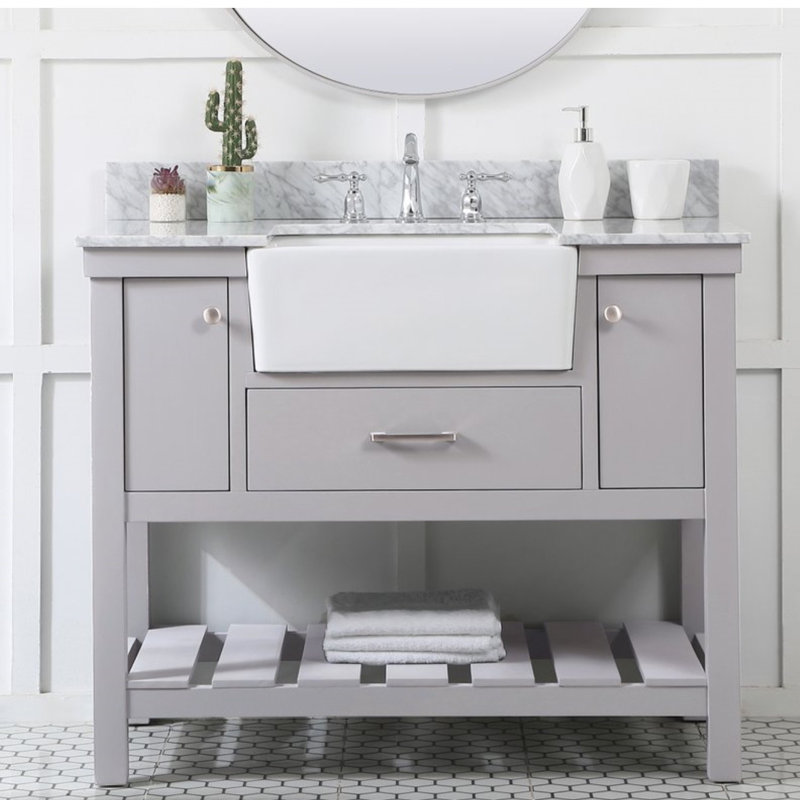 Pelaghia 42'' Single Bathroom Vanity with Marble Top, Gray