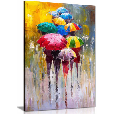 Watercolour Umbrellas Abstract - Wrapped Canvas Painting