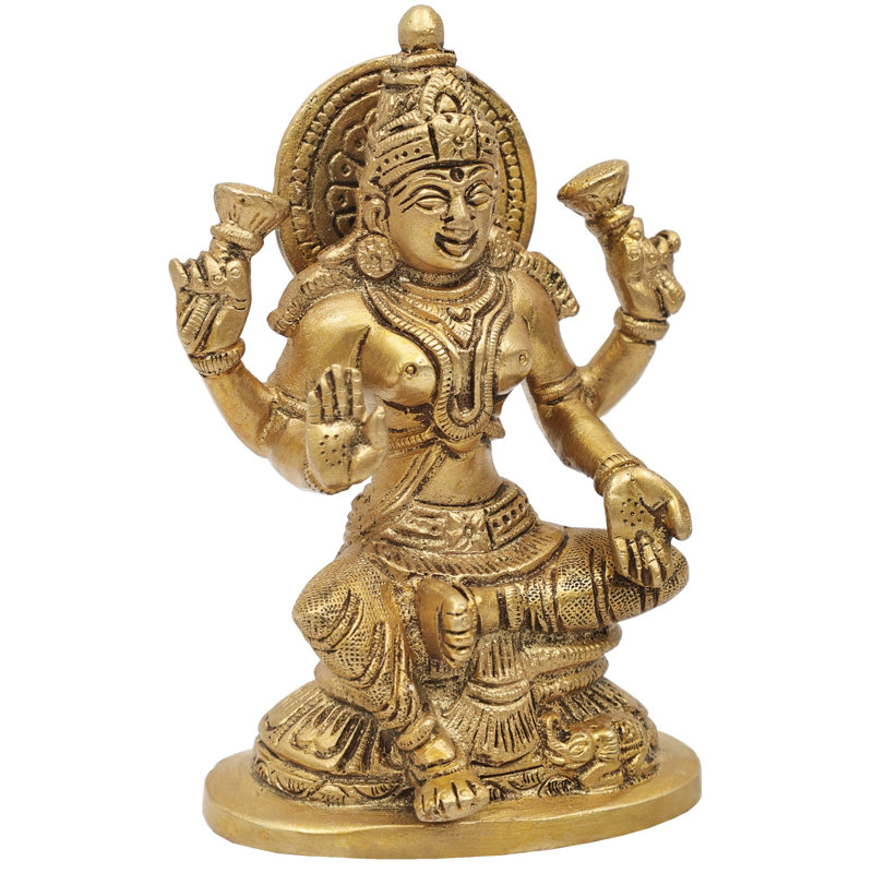 Statue de déesse de Lakshmi en laiton fabriquée à la main de 4 po - pose de lalitasana, trône de lotus, idole de la divinité indienne pour la richesse et la décoration spirituelle