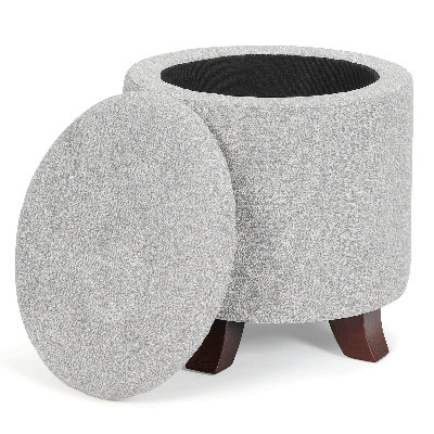 Upholstered Storage Ottoman Bench Button Tufted Round Ottoman Footrest Stool for Living Room Bedroom