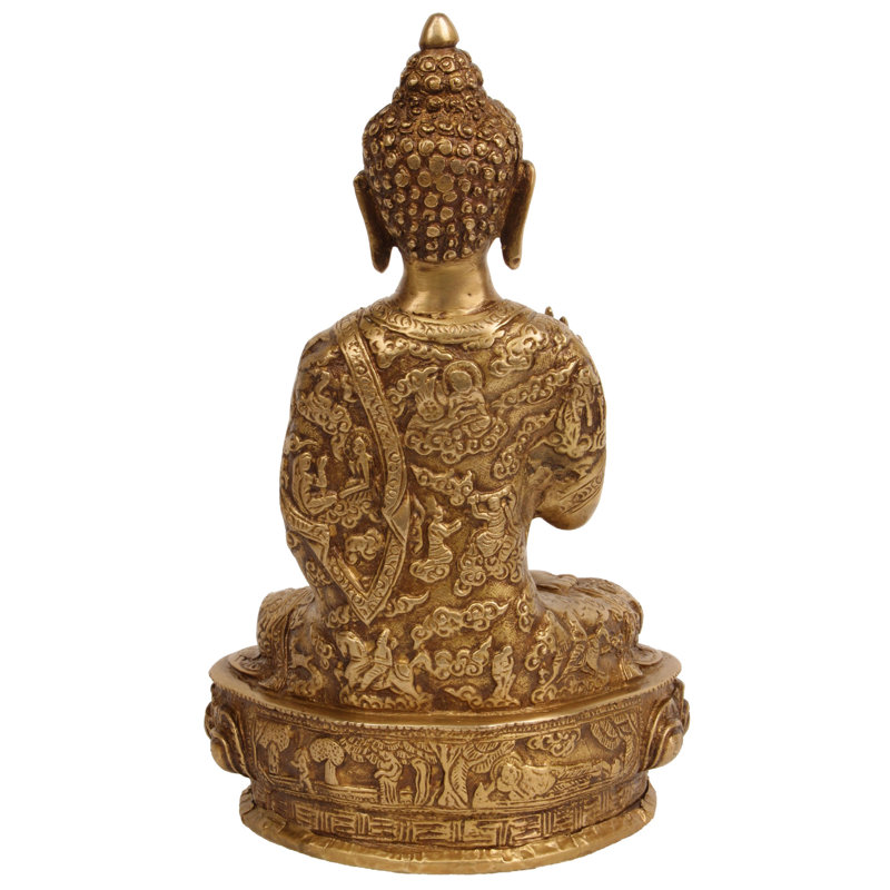 Bouddha 10 po dans le Vitarka Mudra (robes décorées avec les scènes de sa vie) en laiton | Fait à la main