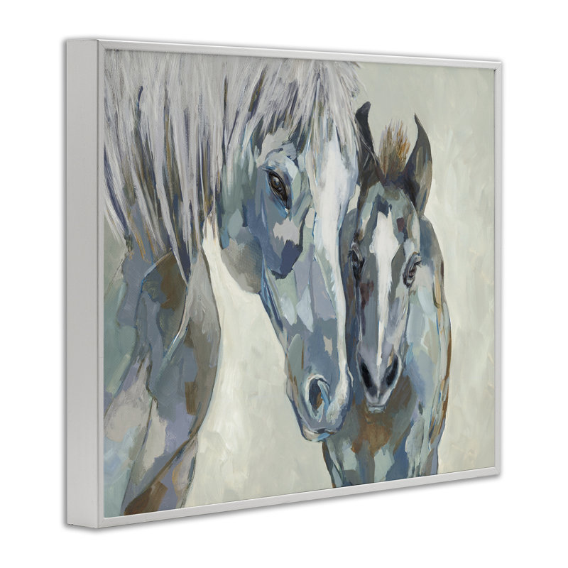 «Grey Horse & Foal», estampe numérique par Jacob Q, H 11 po x l 14 po, Estampe numérique encadrée blanc bord de mer