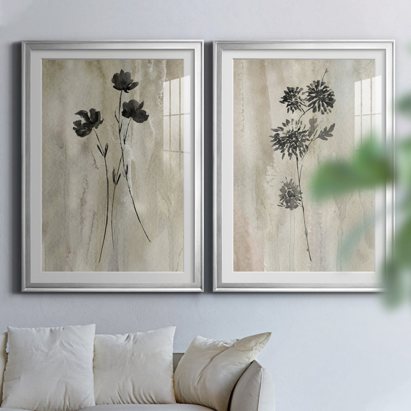 «Sumi-E Silhouette III», ensemble de 2 reproductions d'art, Impression encadrée avec passe-partout, H 22,5 po x l 61 po