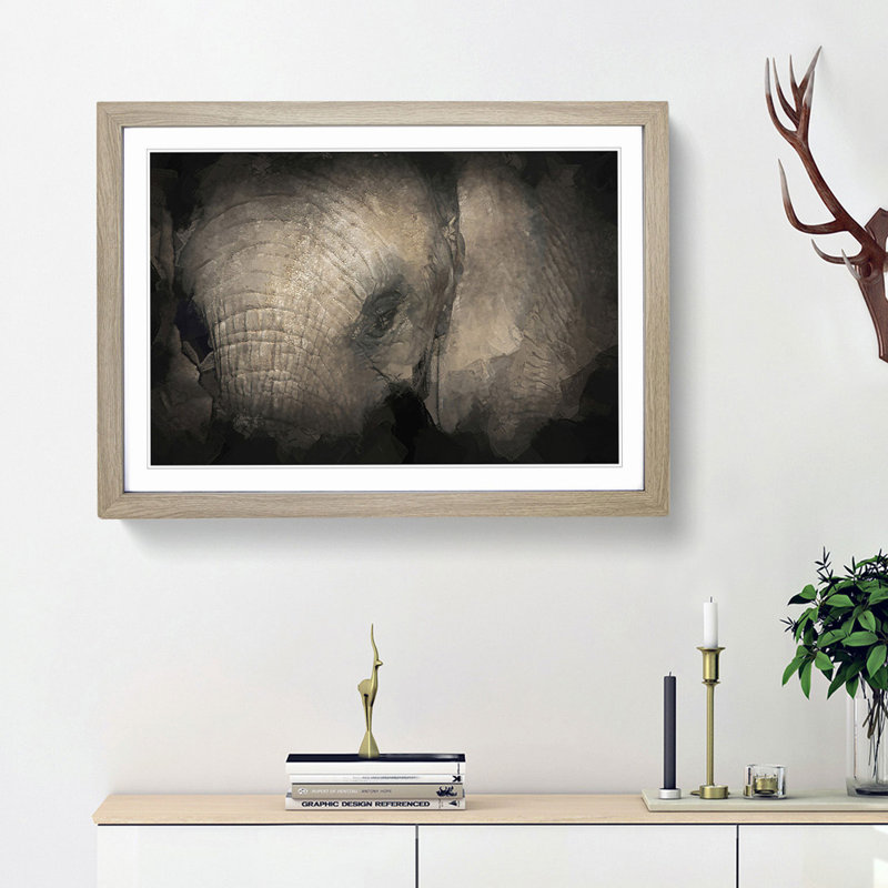 Gentle Elephant in Abstract - Framed Print, Oak Framed, 27cm H x 36cm W x 2cm D