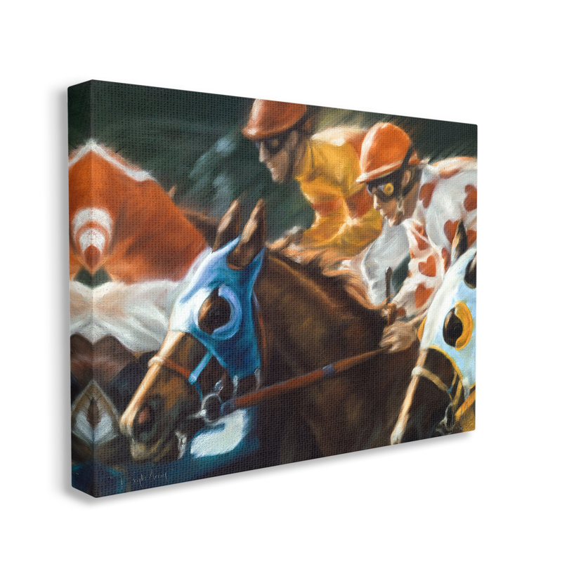 Conception d'art sur toile équestre Jockeys Racing par Kim Mcelroy, H 16 po x l 20 po