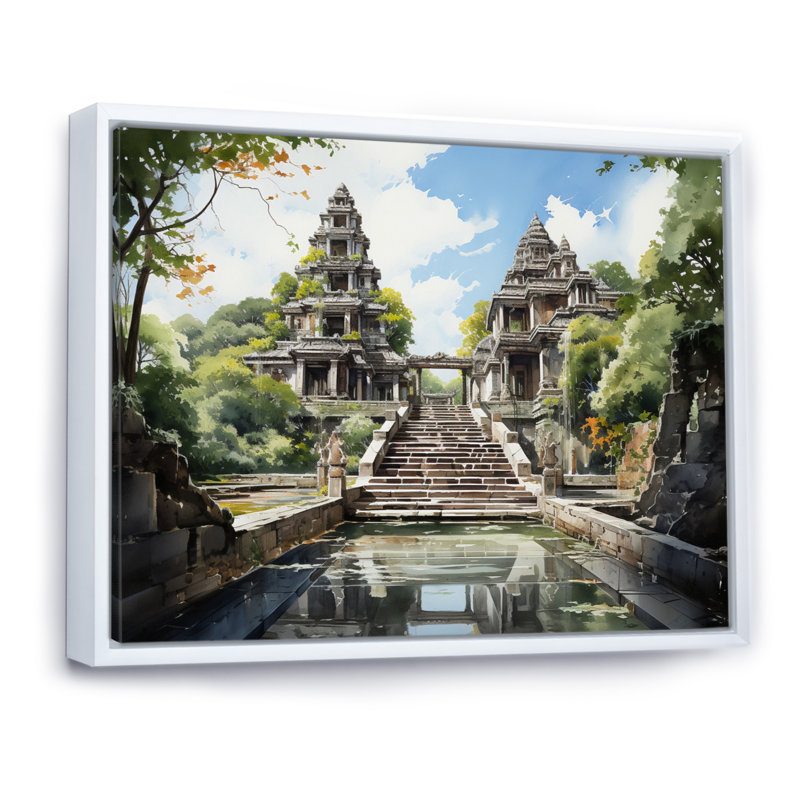 Porte de temple bouddhiste gris-brun - impressions d'art spirituelles murales, H 34 po x l 44 po x P 1,5 po