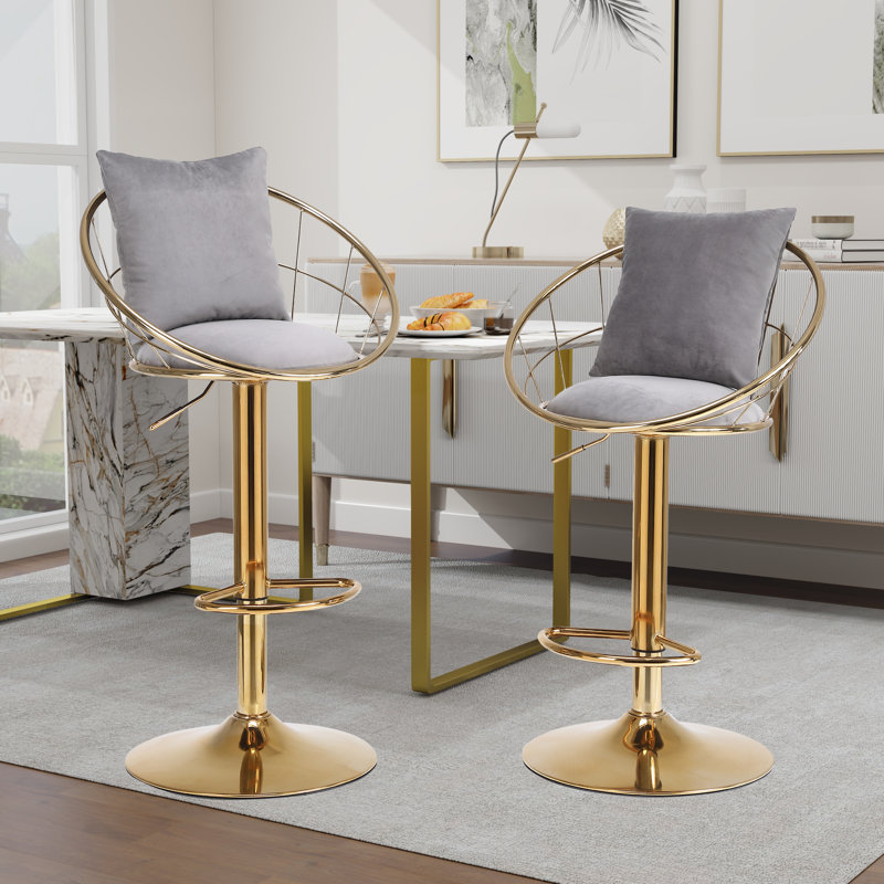 Nekesha Swivel Upholstered Adjustable Height Counter Stool with Metal Frame, Grey