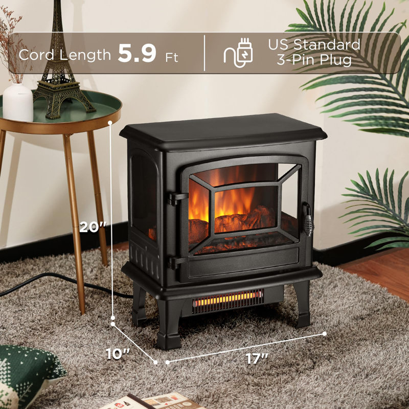 20” Electric Fireplace Stove Heater with Realistic Flame