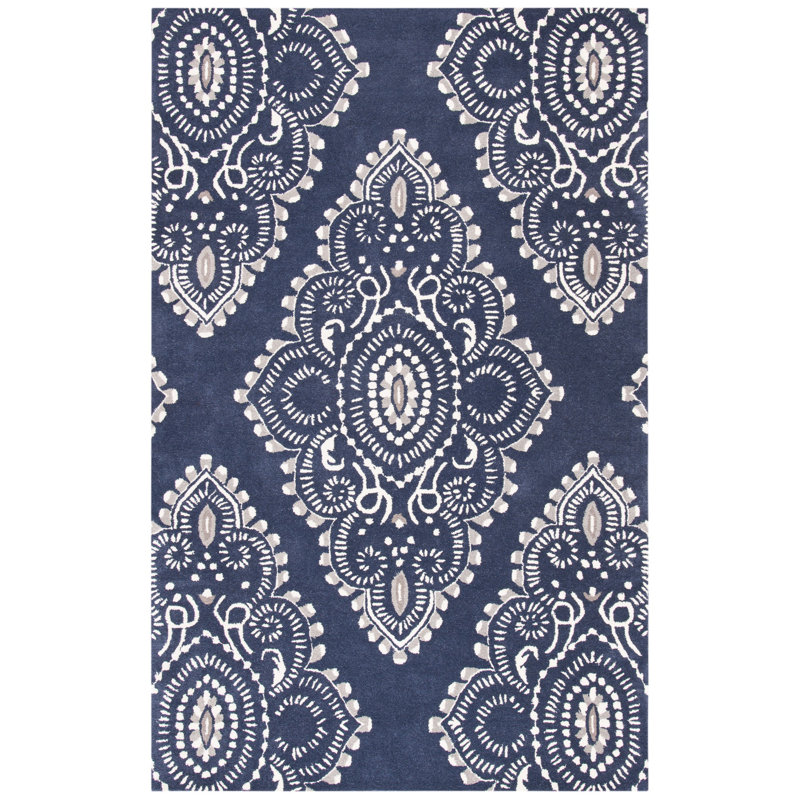Kouerga bHand Tufted Wool Geometric Rug, Rectangle 5' x 8'