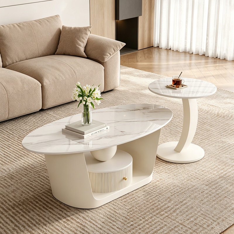 Ensemble de tables basses Creamy Style Home, 15.74" H x 39.37" W x 21.65" D, Light Gray/White