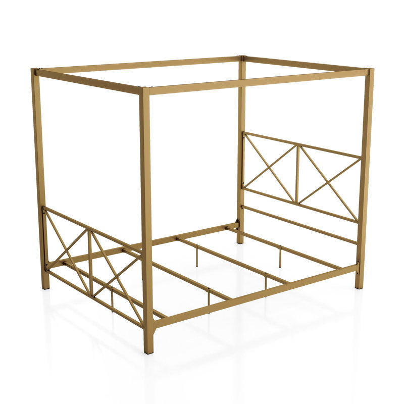 Saarah Metal Canopy Bed, Queen, Gold