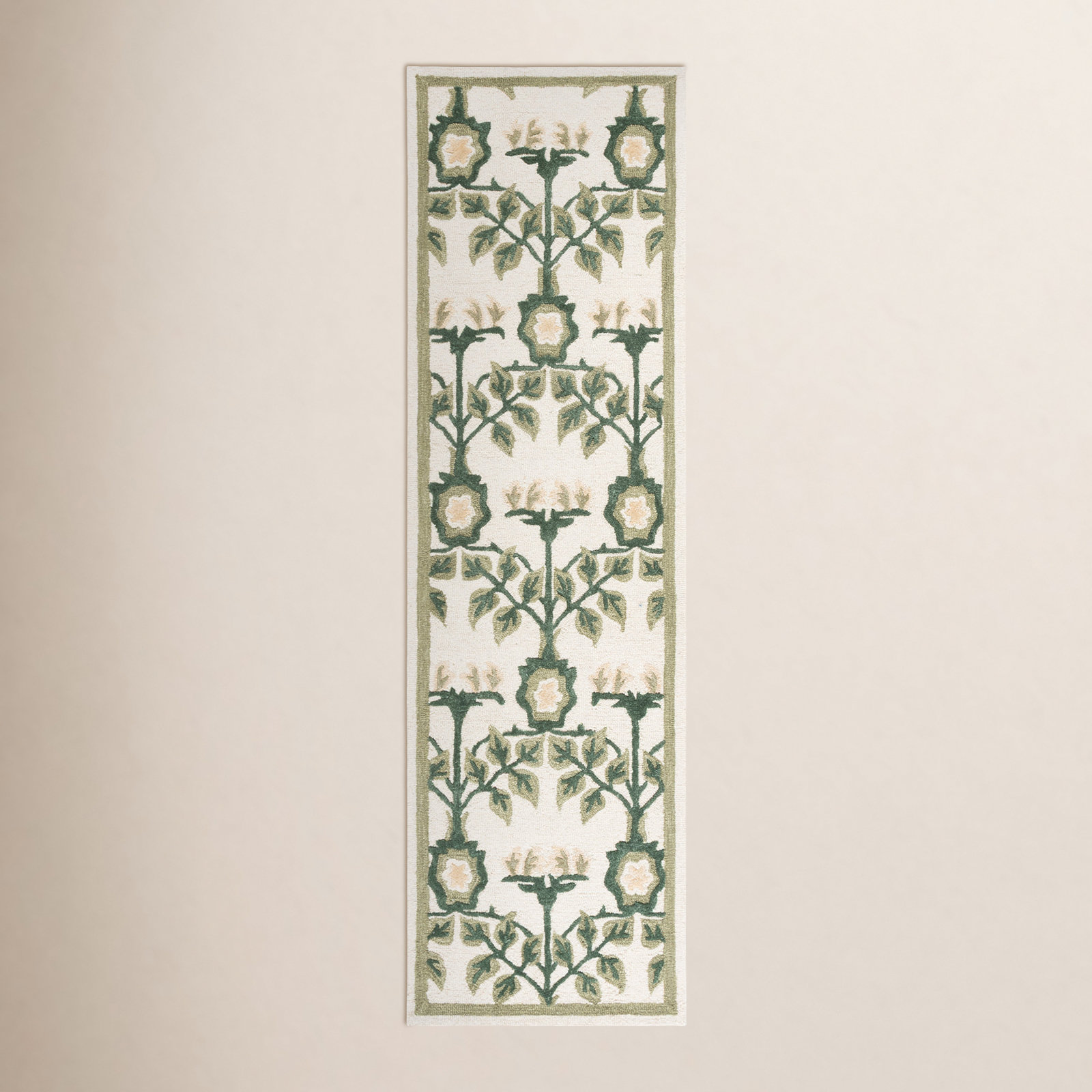 Ivory Sage Hand-Tufted Floral Wool Rug, Runner 2'3" x 8'
